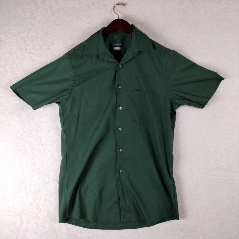 Van Heusen Mens Regular Fit Wrinkle Free Short Sleeve Button Down Green Shirt